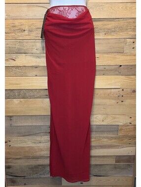 White Fox Boutique Skirt Women L NWT Maxi Red Lace/Chiffon Leg Slit Sexy Chic